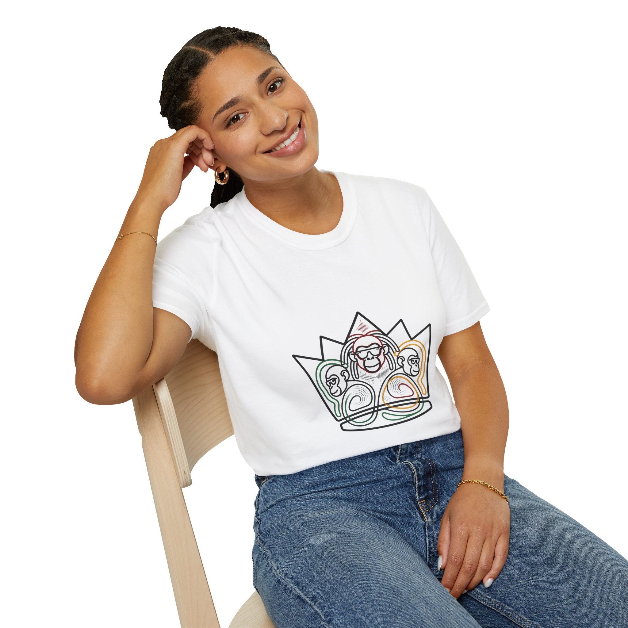 Monkey Crown T-Shirt — Minimal Line Art Three Wise Monkeys Tee