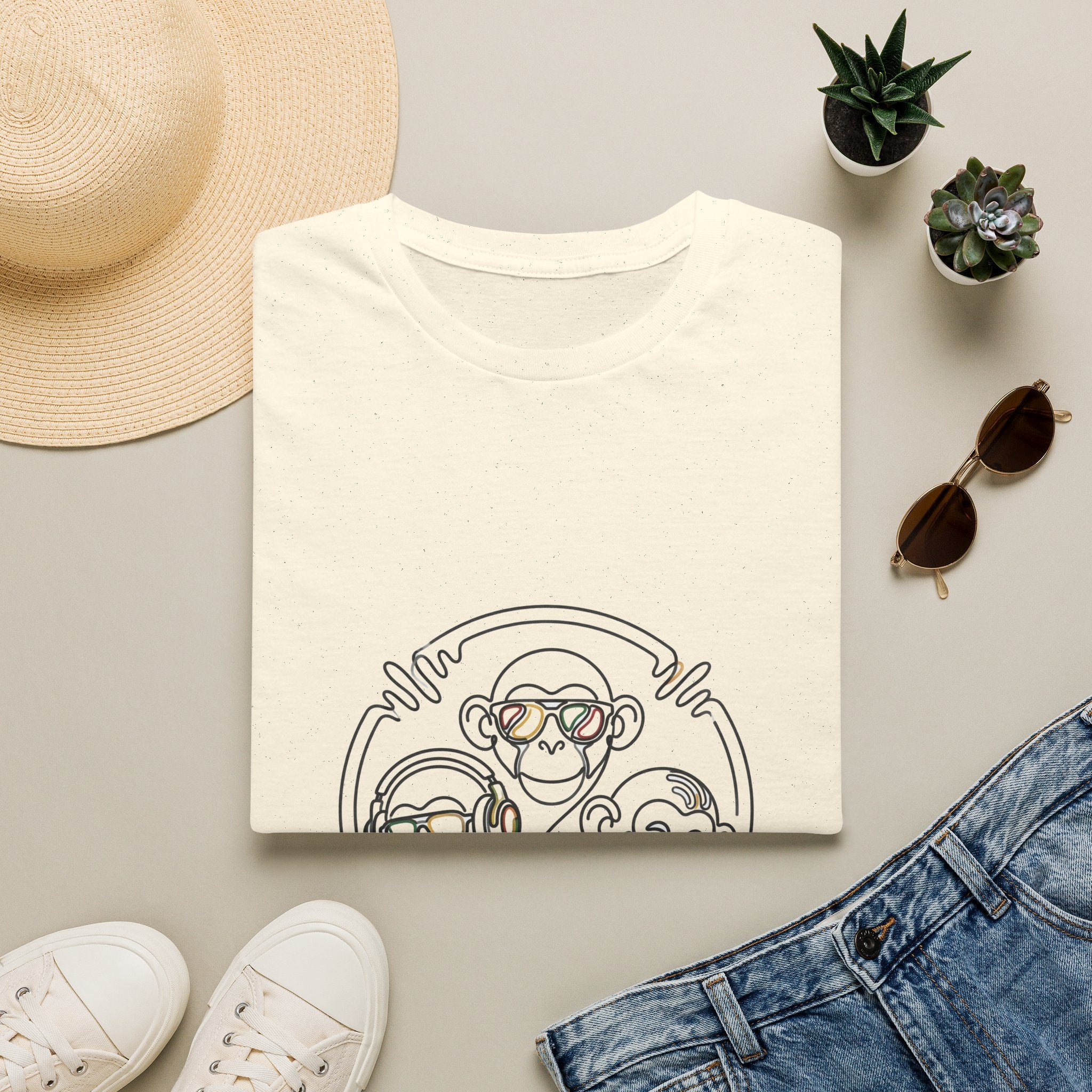 Monkey Trio Graphic Tee — Cool Sunglasses Line Art T-Shirt