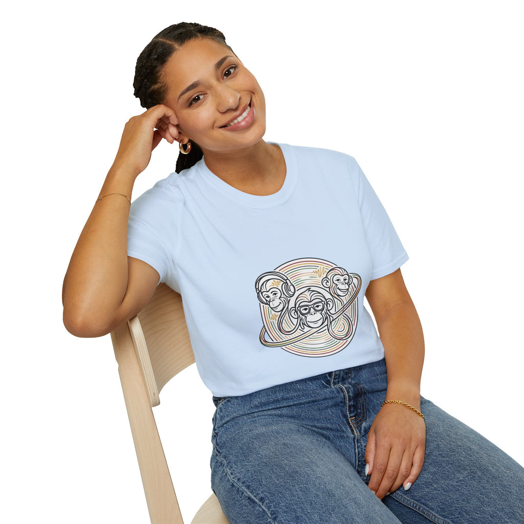 Three Wise Monkeys T-Shirt — Retro Rainbow Prank/See No Evil Design