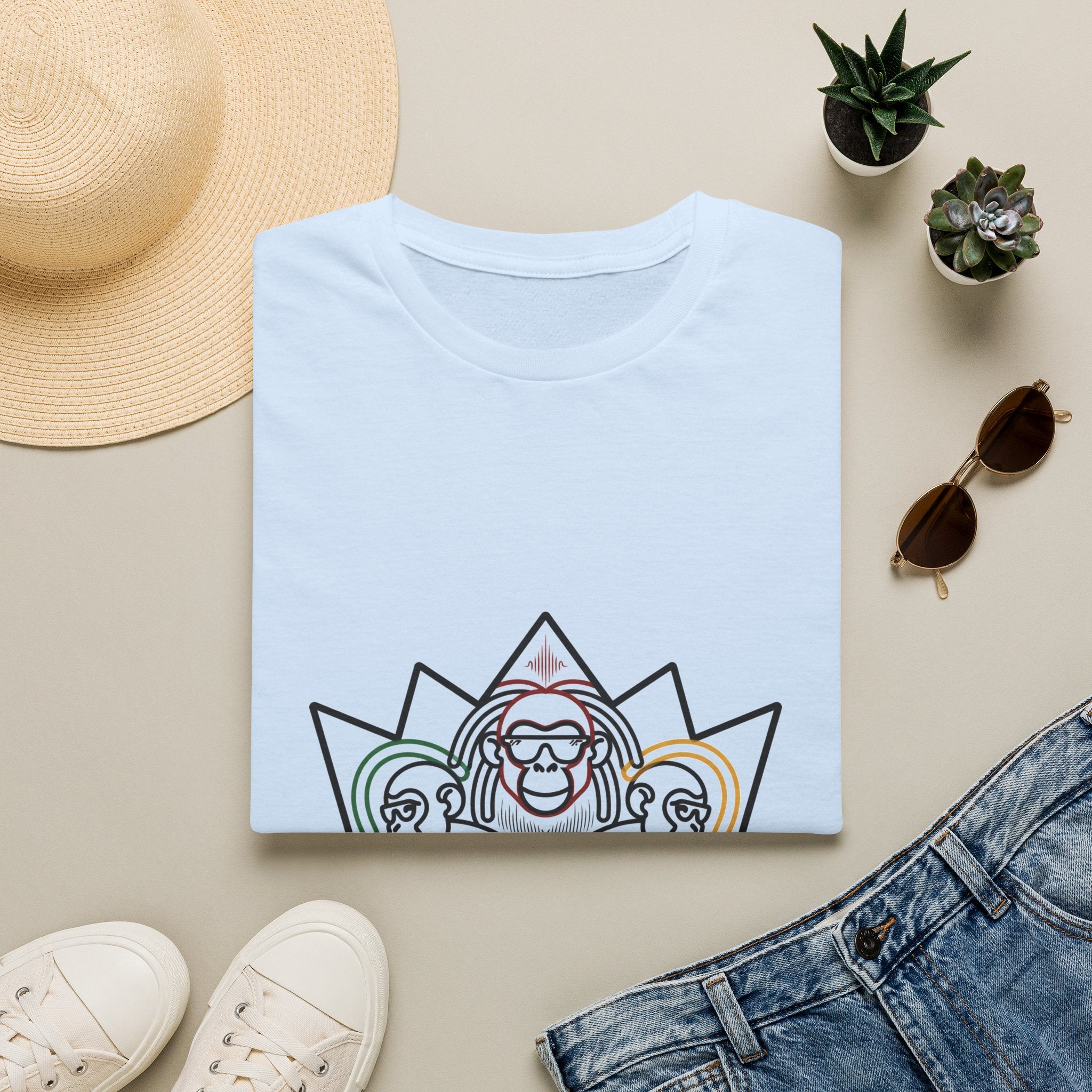 Monkey Crown T-Shirt — Minimal Line Art Three Wise Monkeys Tee