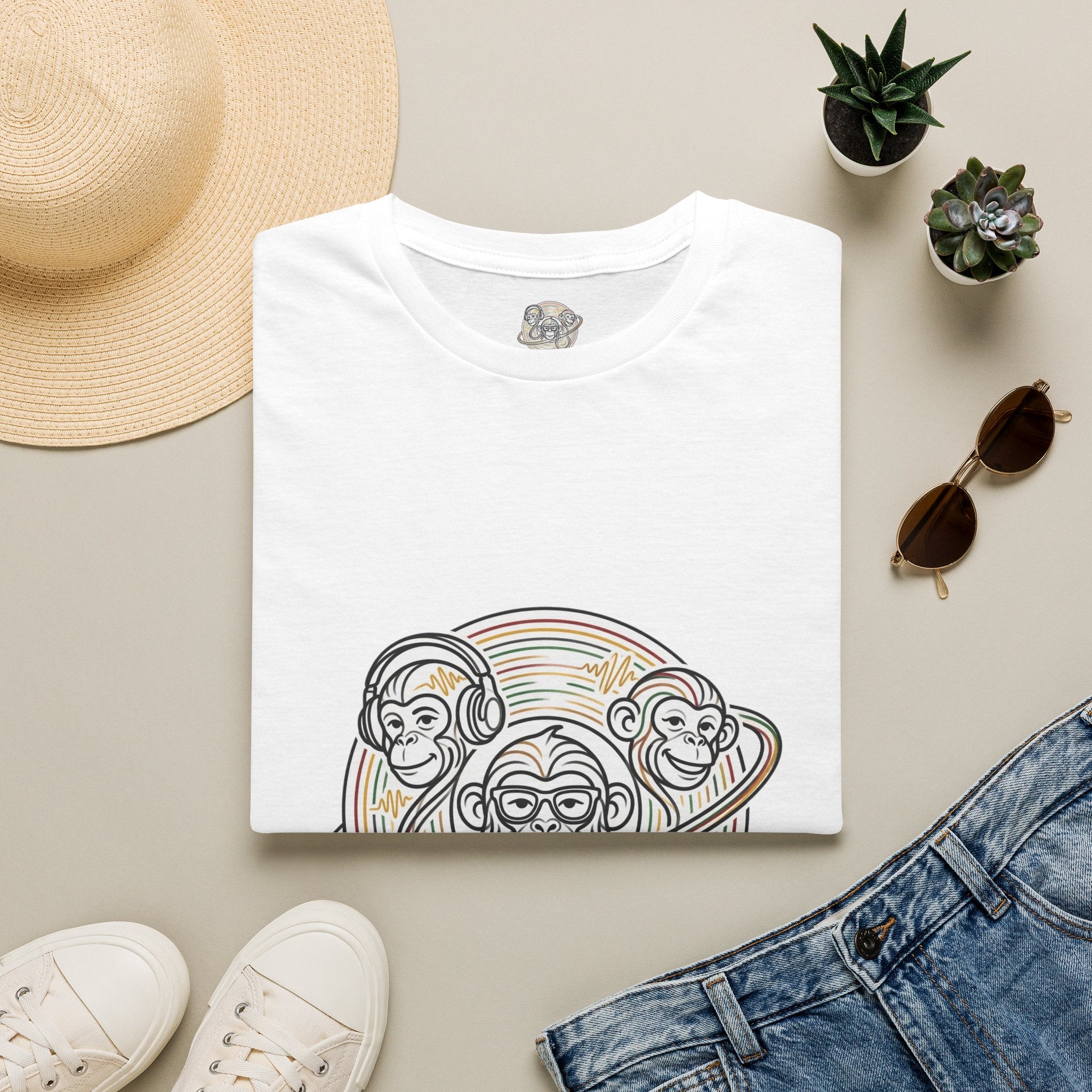 Three Wise Monkeys T-Shirt — Retro Rainbow Prank/See No Evil Design