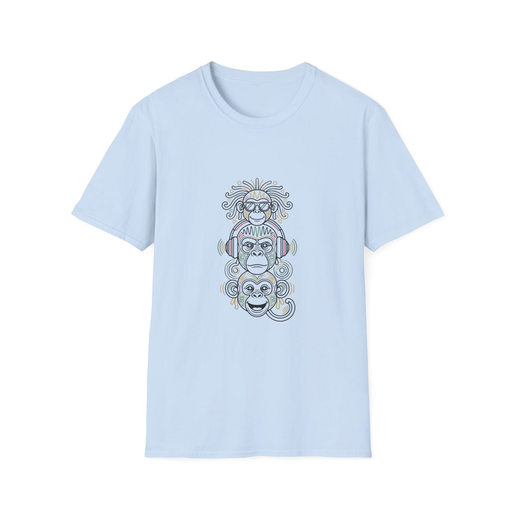 Spiritual Monkey Stack T‑Shirt — Boho Tribal Meditation Graphic Tee