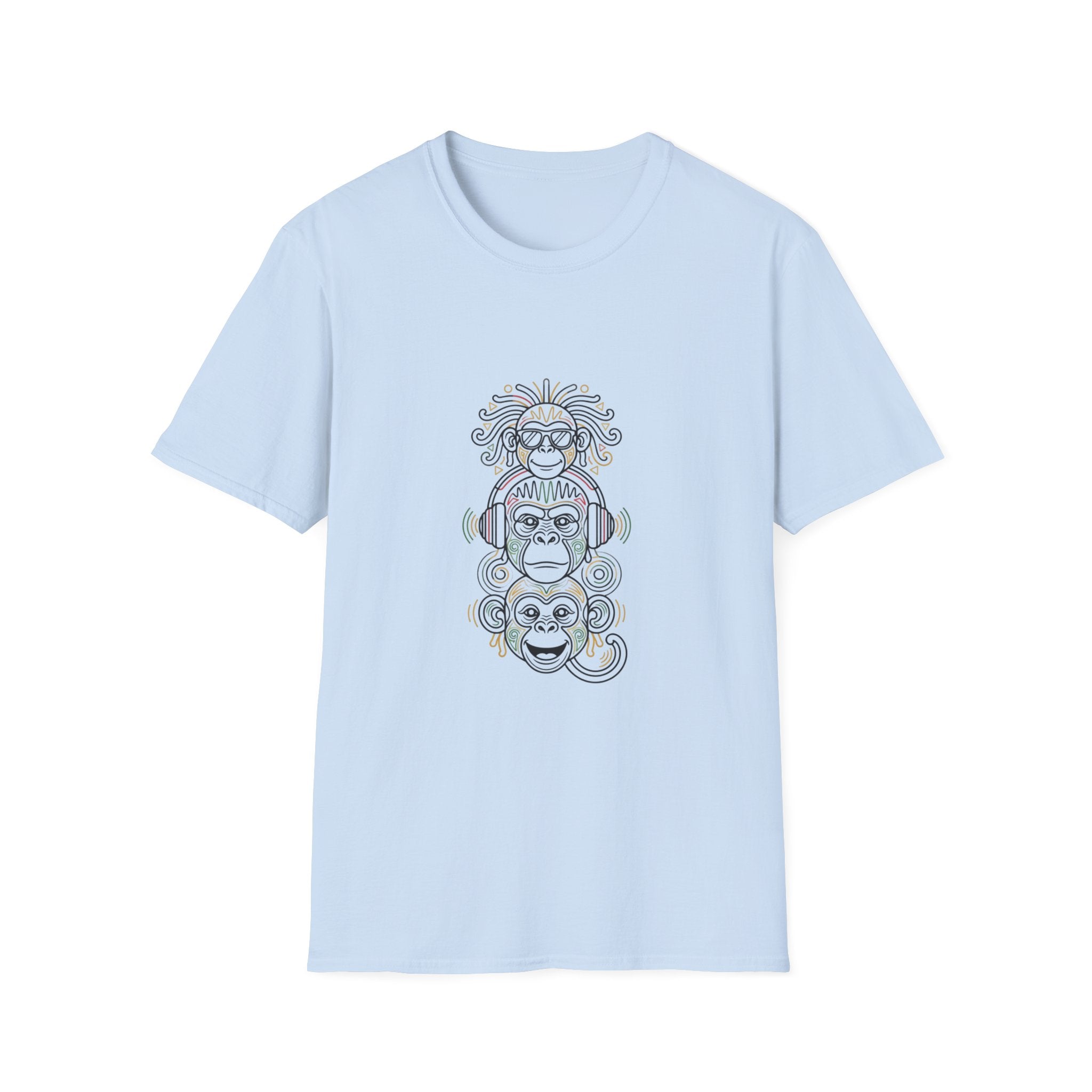 Spiritual Monkey Stack T‑Shirt — Boho Tribal Meditation Graphic Tee