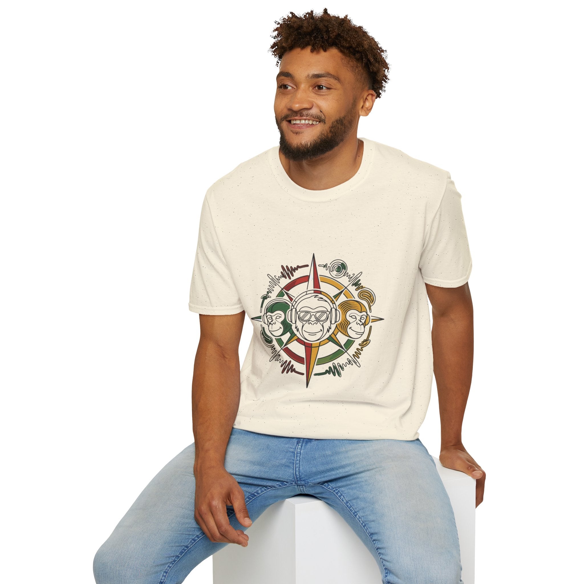 Compass Crew Graphic T-Shirt — Retro Music Skull Compass Design