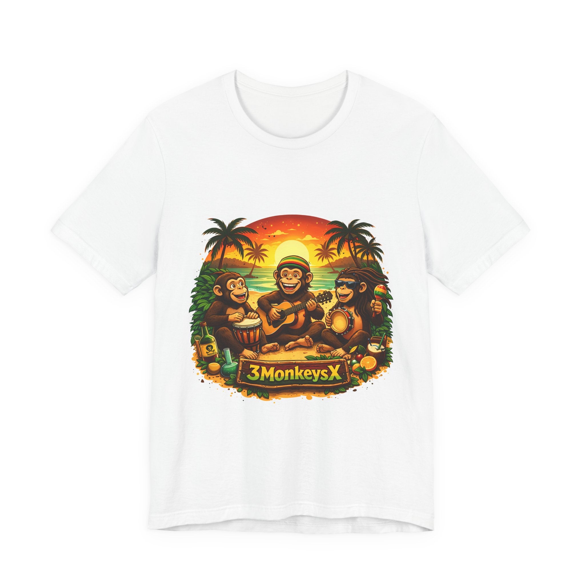3MonkeysX Tropical Sunset Tee — Cute Monkey Band Graphic T-Shirt