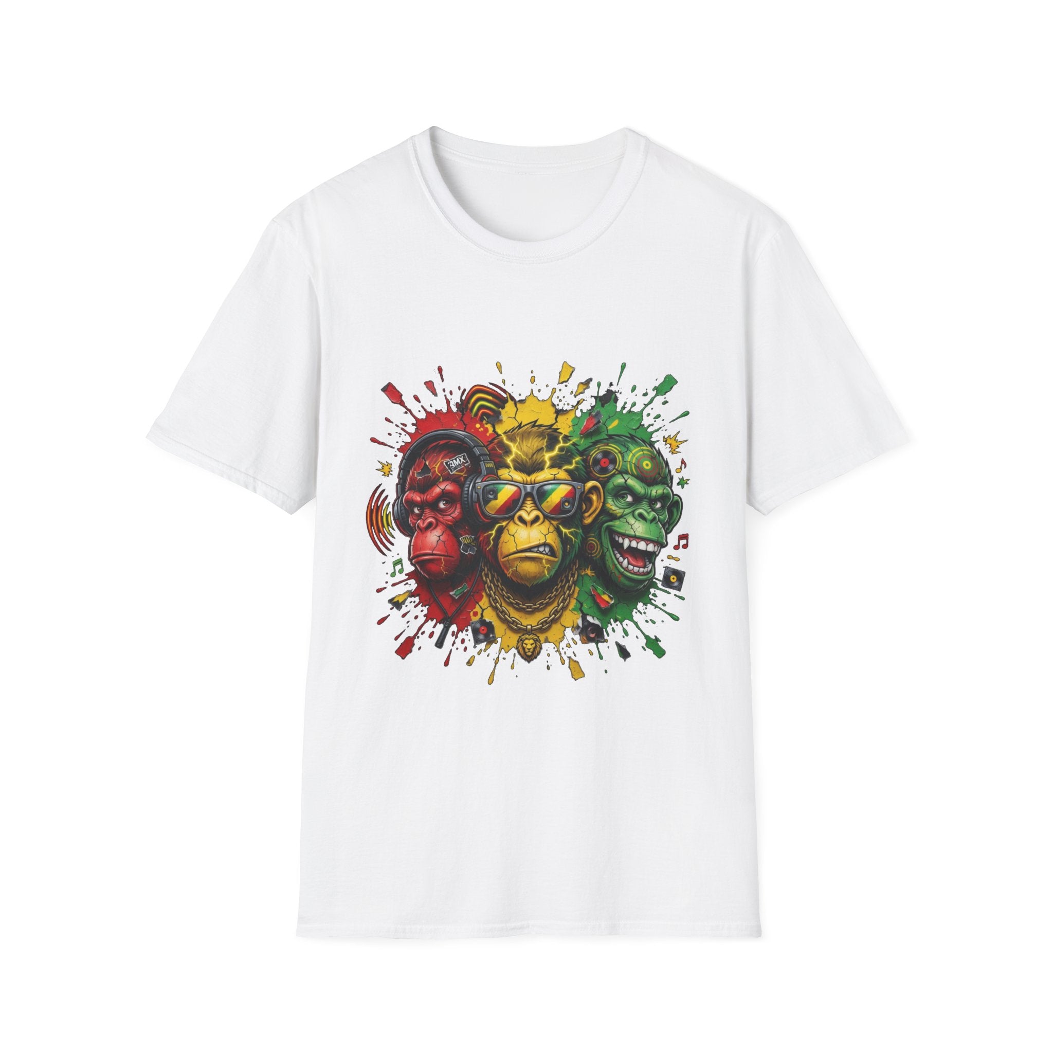 Rasta Three Monkeys Graphic T-Shirt – Colorful Reggae Ape Design