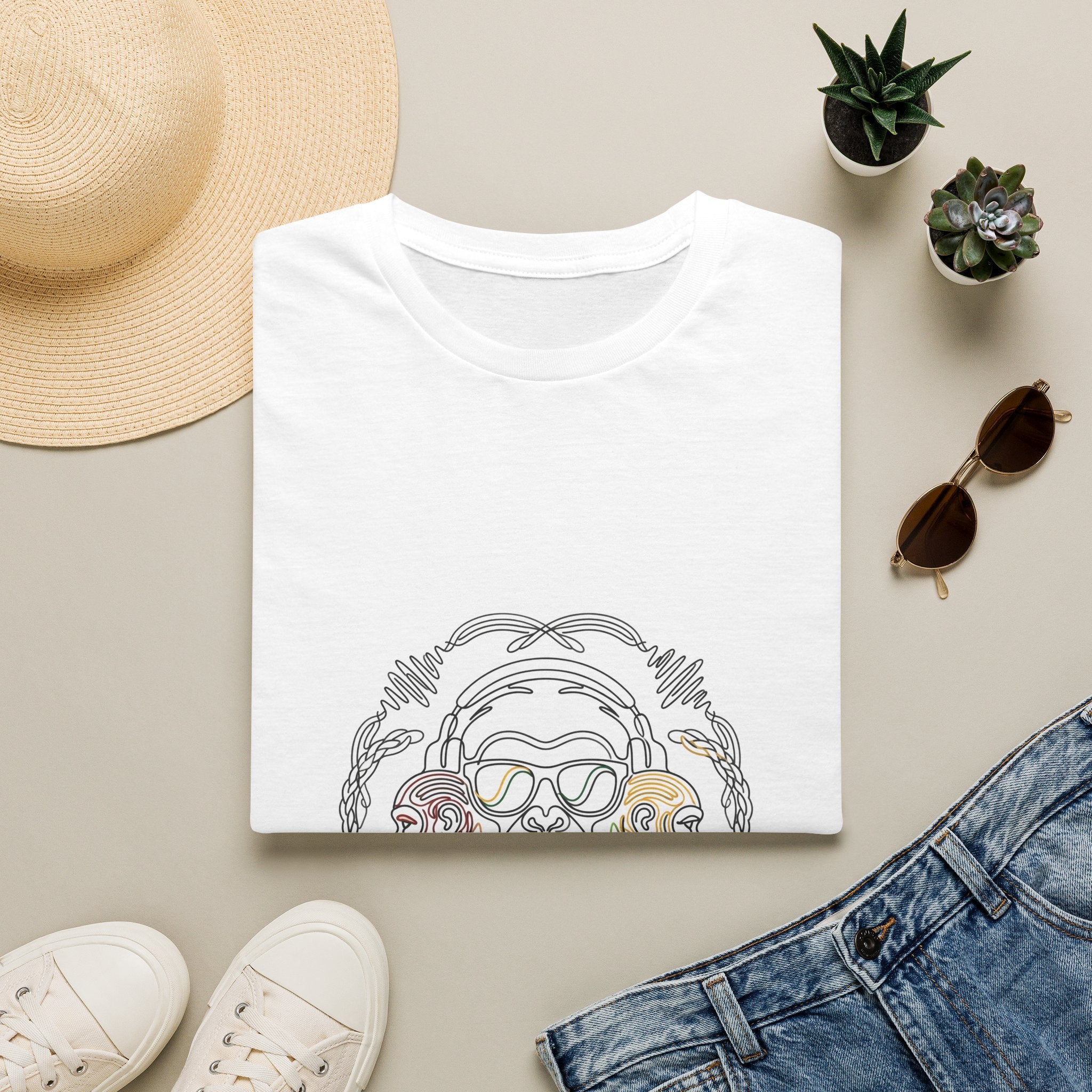T-Shirt — Colorful Line Art Monkey Crew Tee