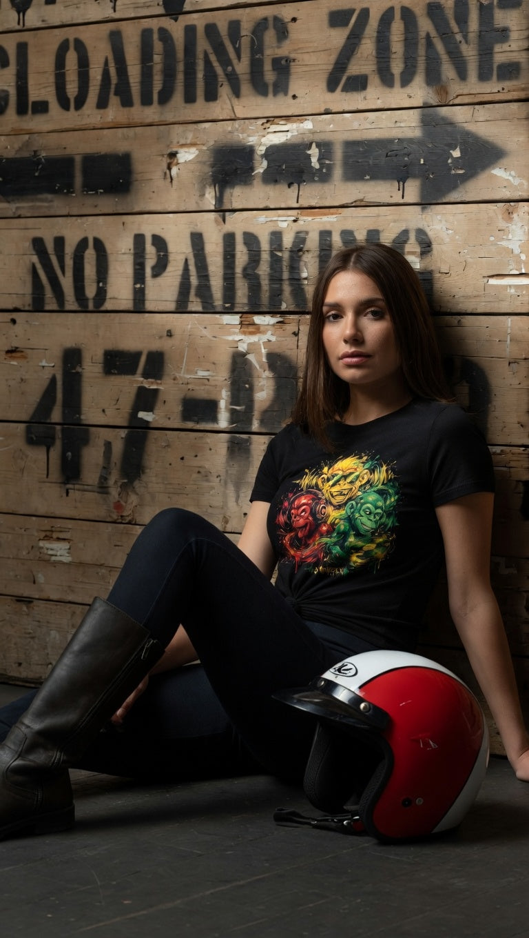 Graphic Tee — Three Wise Monkeys Reggae Skull Art T-Shirt