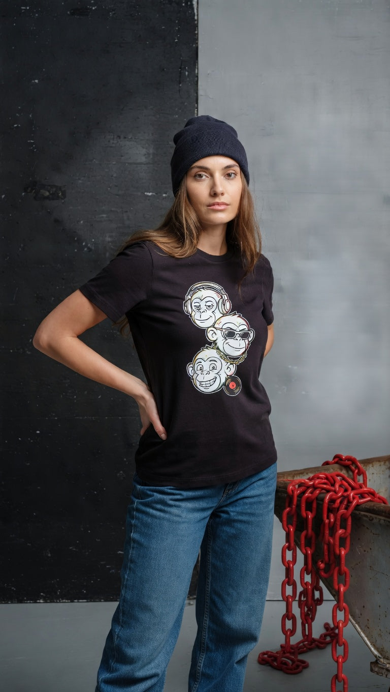 Monkey Beat Tee — Bold Outline DJ, Sunglasses & Vinyl Graphic T-Shirt